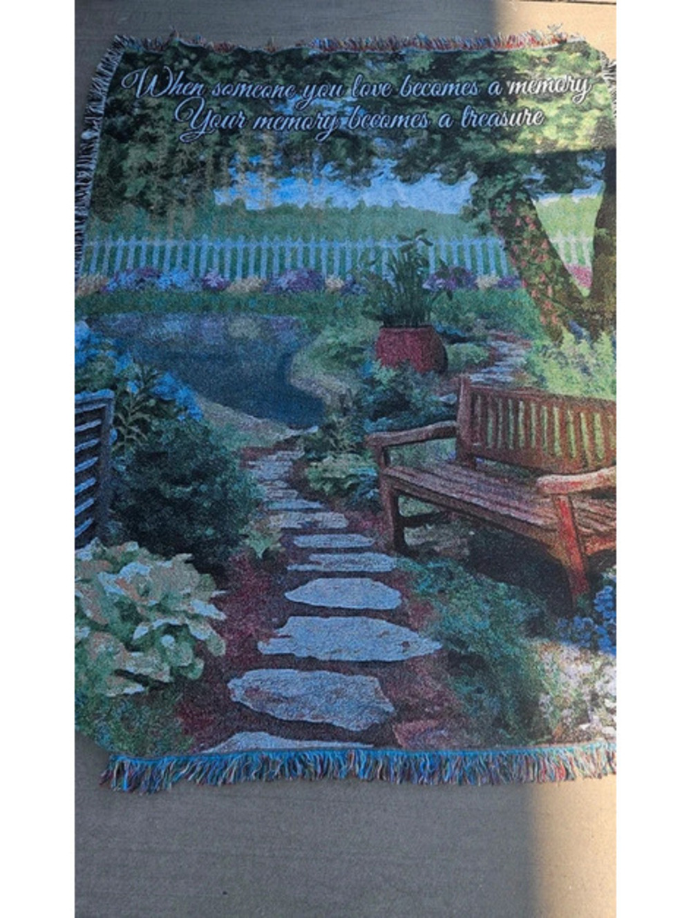 Vintage Tapestry Throw Blanket 53x70 Cottage Garden Joseph Lee Memory Quote